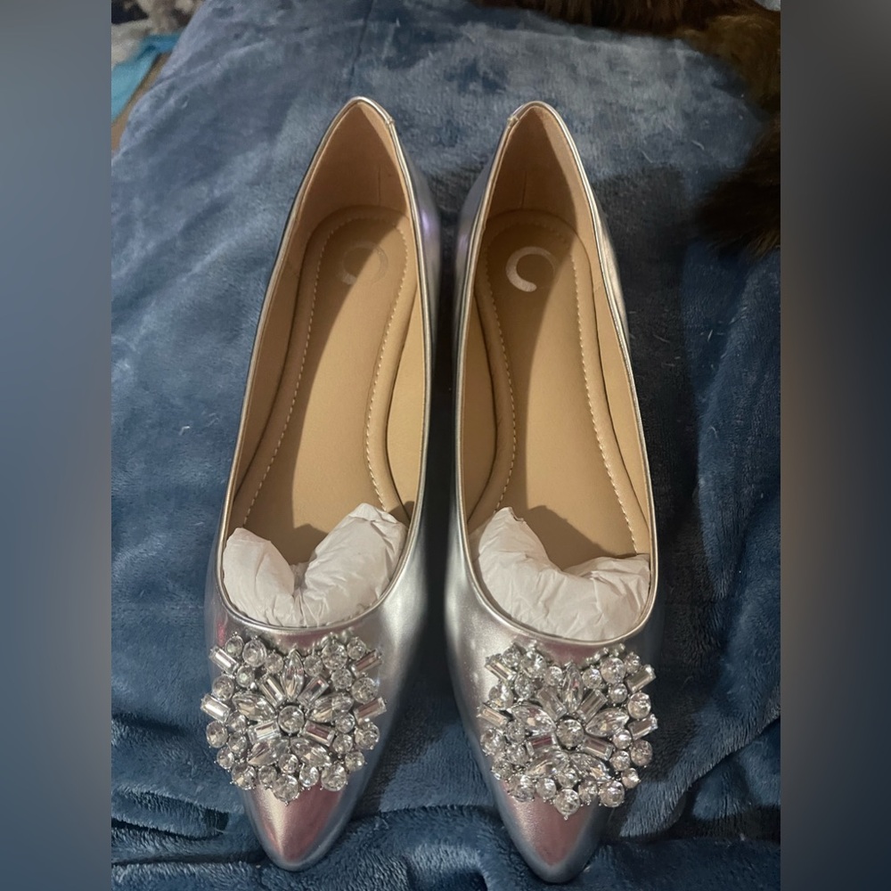 Brand new journée silver flats with jeweled buckles. Size 10